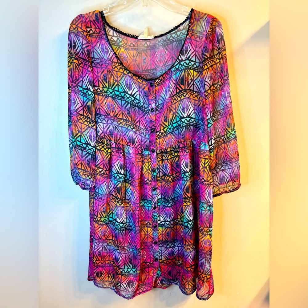 Flowy Babydoll Mini Dress Two Layer With Slip Hot Pink Size L